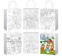 Saypacck 24 Pcs Color Your Own Nativity Bags Reusable Christmas Nativity Scene Coloring Goodies Bags Religious Christian Baby Jesus Angel Kraft Paper Tote Candy Bags for Winter Xmas Party Supplies