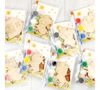 Saypacck 24 Pcs Farm Party Favors Farm Animal Wooden Painting Craft Kits Farmer Animal Birthday Party Supplies with Organza Bag for Birthday Favors Goodie Bags Fillers