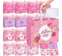 Saypacck 24 Set 13" Large Mothers Day Gift Bags with Card Envelope Tissue Paper Happy Mother's Day Floral Gift Bags with Handles for Woman Moms Grandmas Present Wrapping Supplies Party Favors