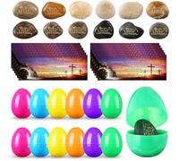 Saypacck 24 Sets Prefilled Easter Eggs with Christian Engraved Rock Stones Prayer Cards Religious Faith Inspirational Gifts for Easter Stuffers Coworker Pastor Teacher Party Favors Christian Decor