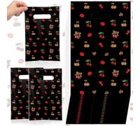 Saypacck 50 Pcs Cheetah and Cherry Party Favor Bags Y2k Cherry Leopard Print Party Decorations Red and Black Plastic Candy Cookie Goody Bags for Grils Women Birthday Baby Shower Wedding Parties Favors