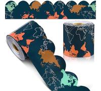 Saypacck 68.9 Feet Let's Explore World Map Board Borders Scalloped Travel Map Classroom Border Trim Strips Bright and Colorful Classroom Decor for School Classroom Office Party Chalkboard Decoration