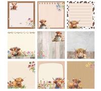 Saypacck 9 Pads Cute Sticky Notes Cartoon Self Stick Notepads 3x3 Inches Notes Adhesive Memo Pad Office Decor Gifts for Students School Teacher Office Meeting(Highland Cow)