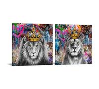 Saypeacher Lion Canvas Wall Art King and Queen Painting Colorful Couple King Queen Lion Pictures Artwork Prints