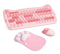 Saysurey 13.6 x 6 x 1 Cute Cat Keyboard and Mouse Sets Wireless with Cat Paw Mouse Pad for Girls and Kids, Keyboard Mouse Combo Silent Colorful 84 Keys 2.4 GHz Connectivity for Office Computer
