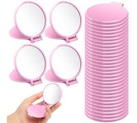 Saysurey 24 Pieces Mini Compact Mirror Bulk Round Portable Makeup Folding Pocket Travel Mirror for Homeless, 2.8 x 2.4 Inch(Pink)