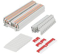 Saysurey DIN Rail Terminal Block Twin Spring Terminal Connectors Push in Type PT Screwless Wire Wiring Connector with 10 Covers 10 End Stops 6 Jumpers (ST2-2.5/2x2,56 Pcs)