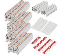 Saysurey DIN Rail Terminal Block Twin Spring Terminal Connectors Push in Type PT Screwless Wire Wiring Connector with 10 Covers 10 End Stops 6 Jumpers (ST2-2.5/1x1, 152)