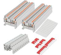 Saysurey DIN Rail Terminal Block Twin Spring Terminal Connectors Push in Type PT Screwless Wire Wiring Connector with 10 Covers 10 End Stops 6 Jumpers (ST2-2.5/1x1,76 Pcs)