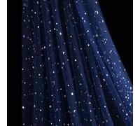 SAYUAN 54 Inch x 8 Yards Glitter Tulle Fabric Rolls Laser Stars and Moon Tulle Rolls for DIY Tutu Dress Table Runner Skirt Crafts Sheer Wedding Backdrop Stage Decoration-Navy Blue