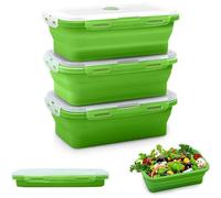 Sayudar 3 PCS Collapsible Food Containers - 1200ml Silicone Food Storage Containers, Lunch Box with Lids, Collapsible Food Boxes Designed 4 Snap-on Buckles, BPA Free Microwaveable, Green