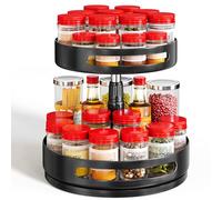 SAYZH Lazy Susans Organizer 2 Tier Metal Steel, Turntable Height Adjustable, Rotating Spice Racks for Pantry Cabinet Cupboard Table, 10 inch, Black