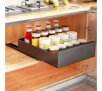 SAYZH Pull Out Cabinet Organizer, Slide Out Drawer Storage Shelves Fixed with Adhesive Nano Film for Kitchen Cupboard, Kitchen, Bathroom,No Need Drill Nails (Black, 30 CM W x 53 CM D x 8CM H)
