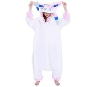 SAZAC Sylveon Pokemon Kigurumi Adult Onesie - Luxurious Halloween Costume for Adults, Durable & Machine Washable Pajamas, White, One Size