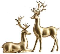 SAZDFY 2pcs Christmas Reindeer Statues,creative Couple Deer Sculptures Home Decor Collectible Figurines Wedding Gifts Office Bookself Ornaments Gold A Large