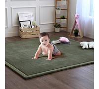 SAZDFY Thicken Memory Foam Baby Play Mat,large Velvet Area Rug Non-slip Carpet Crawling Rugs For Nursery Bedroom Living Room Yoga Mat Tatami Mat-dark Green 130x190cm(51x75inch)