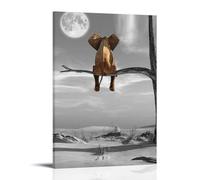 SAZOFJ Resting Elephant Look at The MoonPoster for Bedroom Aesthetic Canvas Wall Art Living Room Painting Picture Print Modern Family Decor Artist Bathroom LandscapeFrame-style20x30inch(50x75cm)