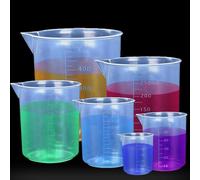 SAZTEAY Plastic Measuring Cups, 6Pcs Plastic Measuring Jugs Set Transparent Lab Graduated Beakers, Multipurpose Liquid Paint Mixing Cups for Kids