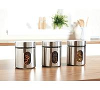 SB Modern Kitchen Style Glass Storage Canisters with Screw Top Lid Keep The Contents Air Tight Fresh 3pk - Chrome