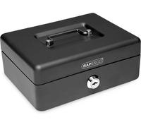 SB0008B1 Metal Cash Box with Lock, 3 Keys and Removable Tray, Size 8", Black