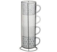 SB19 Four New Designs Jumbo Embossed Stacking Mugs with Rack Hold to Your Kitchen 4pk