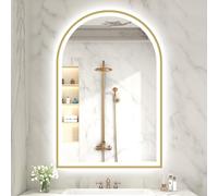 S'bagno 61 x 96 cm Gold LED Bathroom Mirror Arch Mirror with Front Lighting and Backlight, LED Bathroom Mirror with Metal Frame, Anti-Fog, Fully Adjustable, Changing Mirror