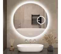S'bagno 800mm Round Bluetooth LED Bathroom Mirror with 5X Magnifier