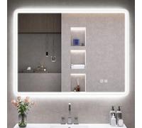 S'bagno Bathroom-Mirror-with-Lights 800x600 mm, LED-Bathroom-Mirror, Anti-Fog, 3 Colors, Dimining, Memory, Tempered Glass, IP44 Waterproof, Horizontal/Vertical