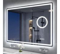S'bagno Bluetooth Bathroom Mirror with LED Lights 100x70cm, LED Mirror Bathroom with 5x Magnifier, Anti-Fog, 3000-6500K, Dimmable, Memory, HD Tempered Glass, IP44 Waterproof, Horizontal/Vertical