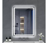 S'bagno Bluetooth-Bathroom-Mirror-with-LED-Lights 700x500mm, LED-Bathroom-Mirror with Defogging Mat, 3000K-6500K, Dimmable, Memory, HD Tempered Glass, IP44 Waterproof, Horizontal/Vertical