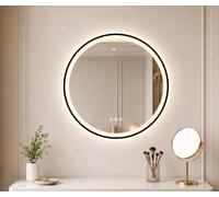 S'bagno Bluetooth Round Bathroom Mirror with LED Lights 600mm, Iron Frame