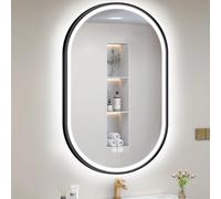 S'bagno LED Bathroom Mirror 61 x 96 cm Oval with Front Lighting and Backlight, LED Bathroom Mirror with Metal Frame, Anti-Fog, Continuously Adjustable, Temperature Approx