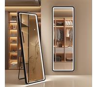 S'bagno LED Full Length Mirrors 160x50 cm, Aluminum Frame, Free Standing Mirror Full Length Dimming & 3000-6500K & Memory Function, Reinforced Glass, Large Leaning Long Mirror for Cloakroom, Black