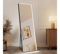 S'bagno LED Full Length Mirrors 160x50 cm, Iron Frame, Free Standing Mirror Full Length Dimming & 3000-6500K & Memory Function, Reinforced Glass, Large Leaning Long Mirror for Cloakroom, Black