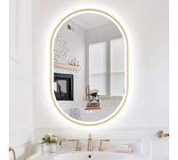 S'bagno Oval Bathroom Mirror with LED Lights 60x90cm, Illuminated LED Bathroom Mirror with Aluminum Frame, Anti-Fog, 3000-6500K, Memory Function, IP44 Waterproof, Horizontal/Vertical, Golden