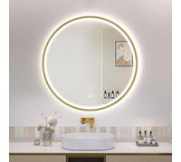 S'bagno Round Bathroom Mirror with LED Lights 600mm, Gold Aluminum Frame