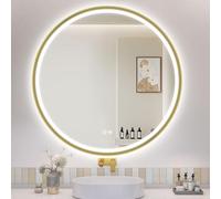 S'bagno Round Bathroom Mirror with Lights 800mm, Illuminated LED Mirror Bathroom with Aluminum Frame, Anti-Fog, 3000-6500K, HD Tempered Glass, IP44 Waterproof, Memory, Golden