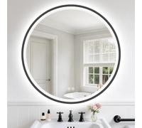 S'bagno Round Bathroom Mirror with Lights 800mm, Illuminated LED Mirror Bathroom with Aluminum Frame, Anti-Fog, 3000-6500K, HD Tempered Glass, IP44 Waterproof, Memory, Black