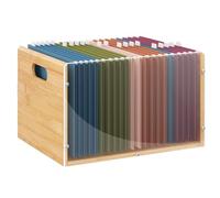 Sbanmao Letter/Legal Bamboo Acrylic File Box Organizer, Hanging File Folder Storage Boxes, Decorative Document Crate Transparent Filing Bin with Handle for Home Office Desk