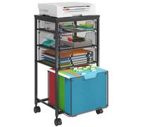 Sbanmao Rolling File Cart with 4 Storage Drawers, Mobile File Cabinet with Wheels, Hanging File Organizer, Under Desk Printer Stand Utility Cart Filing Cabinet for Home Office, Black