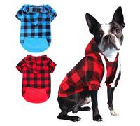 Sbayool Medium Small Dog Clothes, Casual Plaid Dog Hoodie with Zipper Pocket, 2 PCS/Set Fashionable and Cool Dog Outfit Red and Blue,3XL