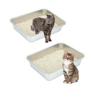 Sbayool Pack of 2 Stainless Steel Cat Litter Tray, Large, Open Cat Litter Tray without Lid, Hop for Cats, Non-Stick Smooth Surface, Never Odours, Rust Protection (45 x 35 x 10cm, Silver)