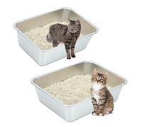 Sbayool Pack of 2 Stainless Steel Cat Litter Tray, Large, Stainless Steel Cat Litter Box, Open Cat Litter Tray without Lid, Hop for Cats, Non-Stick Smooth Surface, Never Odours, Rust Protection (45 x