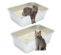Sbayool Pack of 2 Stainless Steel Cat Litter Tray, Large, Stainless Steel Cat Litter Box, Open Cat Litter Tray without Lid, Hop for Cats, Non-Stick Smooth Surface, Never Odours, Rust Protection (50 x