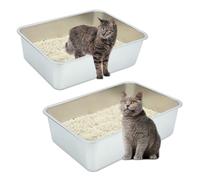 Sbayool Pack of 2 Stainless Steel Cat Litter Tray, Large, Stainless Steel Cat Litter Box, Open Cat Litter Tray without Lid, Hop for Cats, Non-Stick Smooth Surface, Never Odours, Rust Protection (50 x