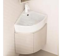 SBCGFY Corner Bathroom Sink, Wall Mount Ceramic Vanity With Storage, Space-Saving Floating Wash Basin For Small Bathrooms,15inchx38cm