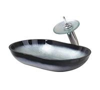 SBCGFY Countertop Bathroom Sinks Luxury Sink Basin Washing Bowl Grey Bathroom Sink Washbasin Tempered Glass Hand-Painted Bathroom Sink And Faucet Combo Bathroom Vanity Sinks Basin,
