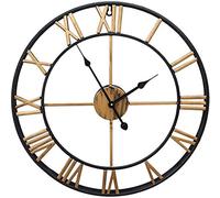 SBCGFY Large wall clock,retro iron art Roman numeral wall clock,silent wall clock,suitable for kitchen,bedroom,garden,living room-Gouden-40cm,Goud+black-50cm
