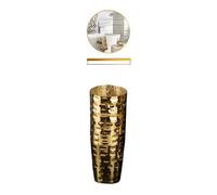 SBCGFY Luxury Gold Column Basin, All-In-One Ceramic Electroplated Gold Pedestal Sink, Floor Standing Art Basin Bathroom Sink Combo With Faucet, Drain And Mirror,B-One Size