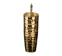 SBCGFY Luxury Gold Column Basin, All-In-One Ceramic Electroplated Gold Pedestal Sink, Floor Standing Art Basin Bathroom Sink Combo With Faucet, Drain And Mirror,C-One Size